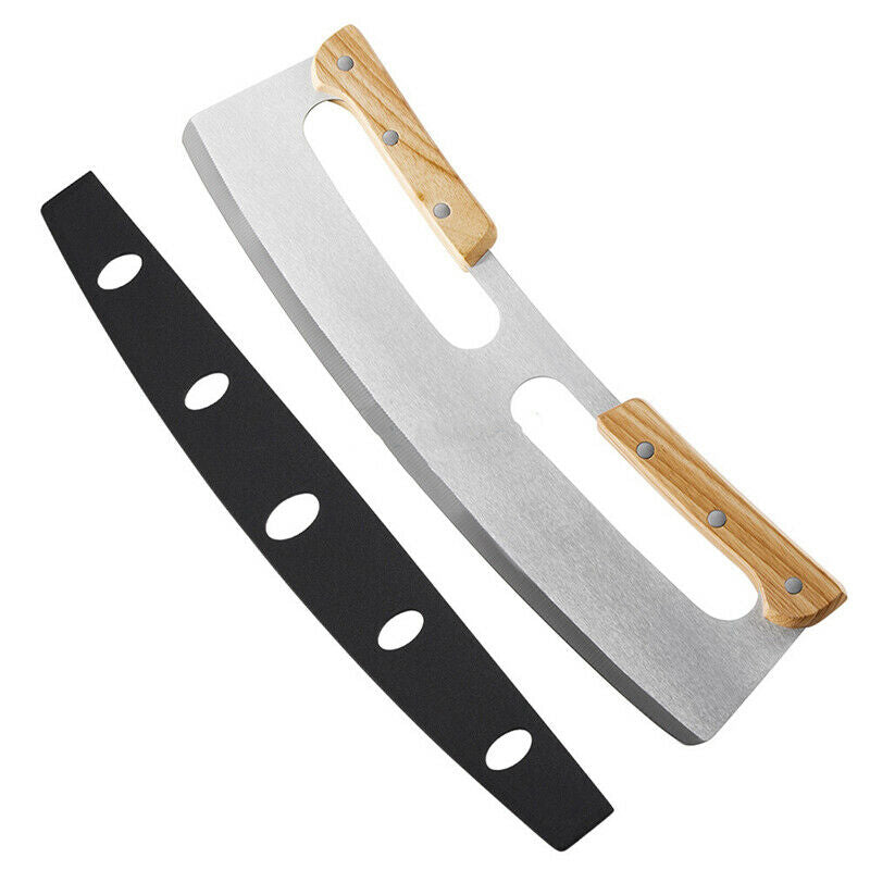 Kitchen Pizza Cutter Stainless Steel Wooden Double Handle Pizza Cutter PDEAU