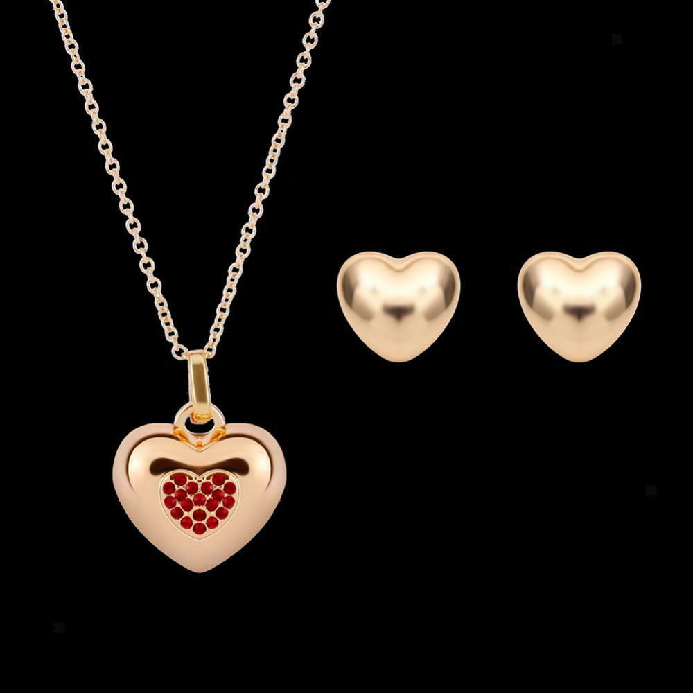 Novelty Heart Design Red Rhinestone Necklace Earring Jewelry Set