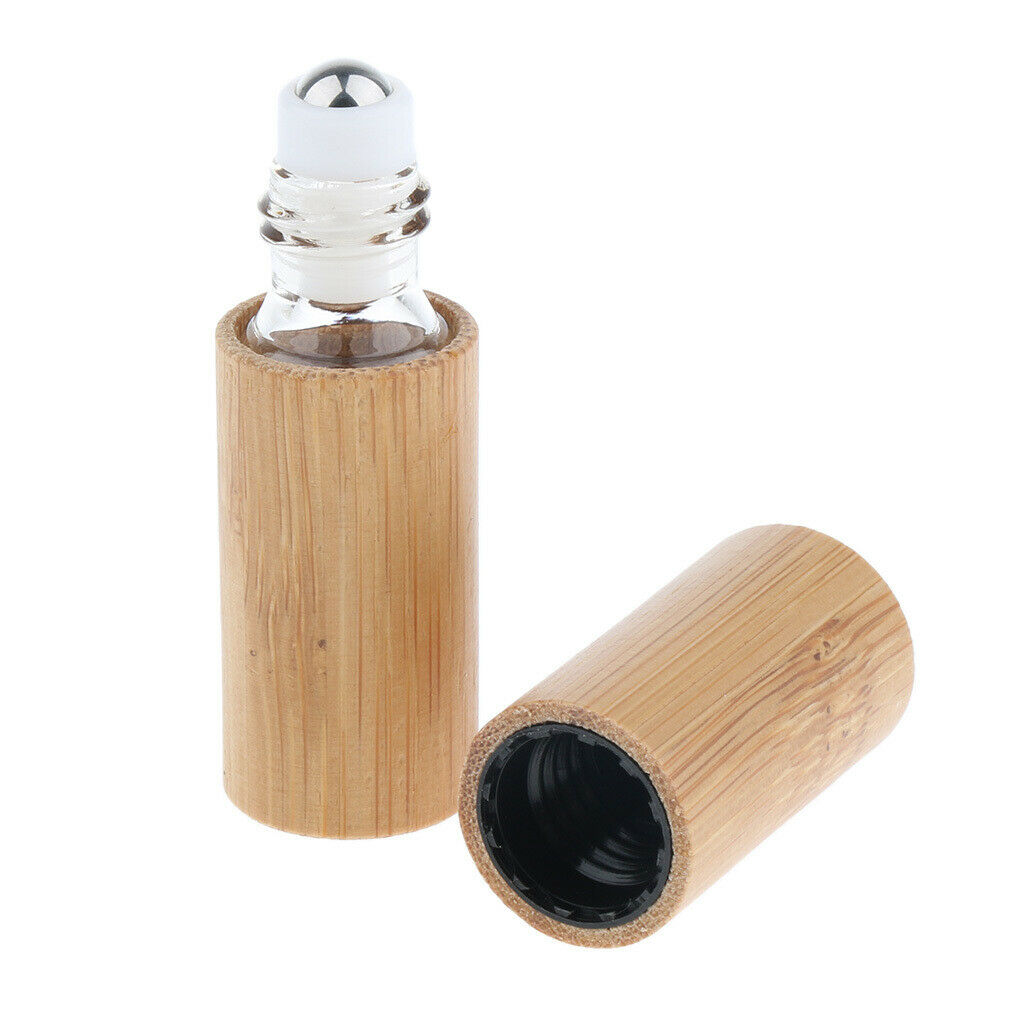 5 Pieces Natural Bamboo Refillable Empty Essential Oil Makeup Roll On Bottle