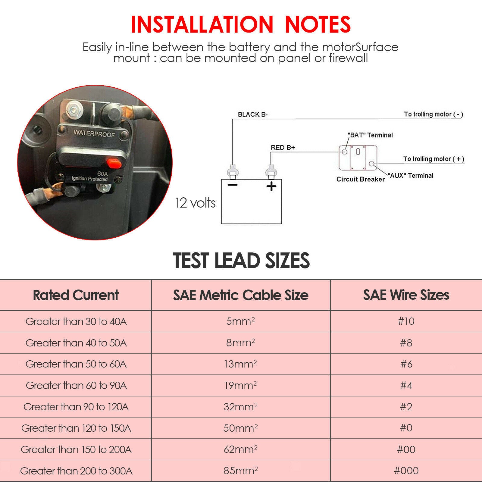 Auto Manual Reset Circuit Breaker 12-36V Car Boat Audio Universal 60A