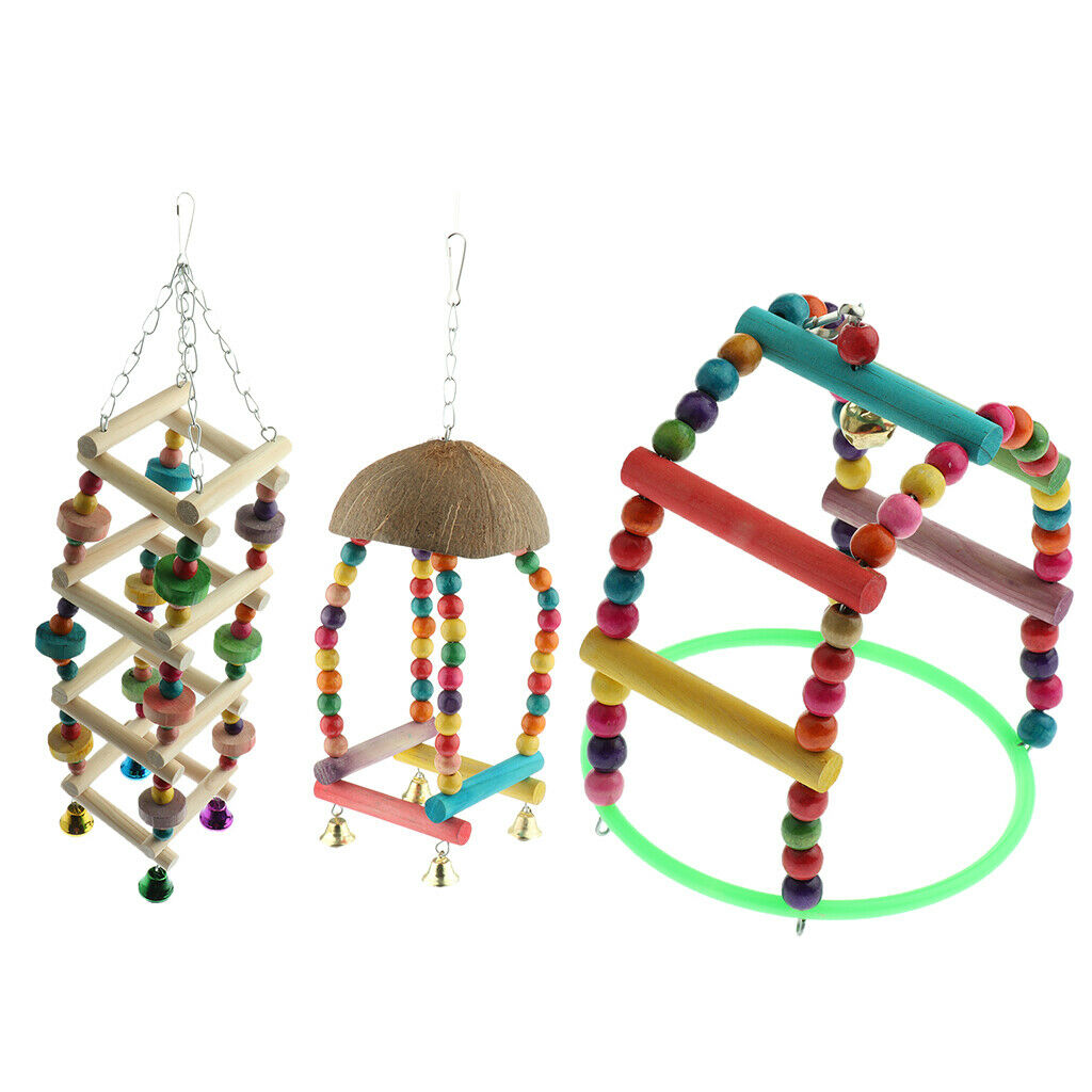Bird Swing Toys Wood Hammock Hanging Perch for Budgie Lovebirds Conures