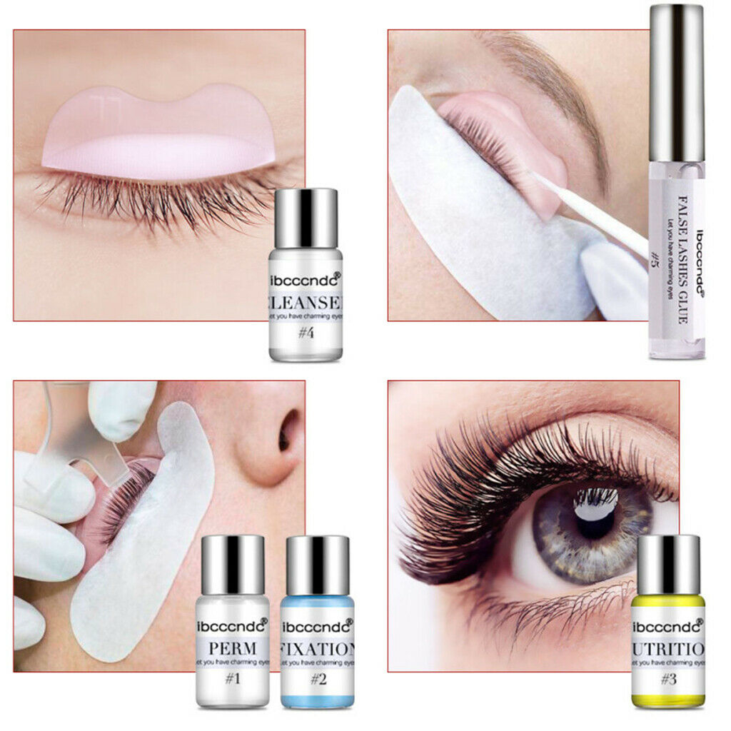 Set of 7 Professional Eyelash Perming Kit Lift Pads Perm Fixation Lotion Set
