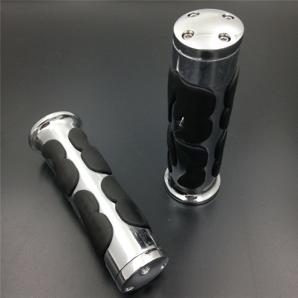 Motorcycle Custom Flame style Billet Aluminum rubber Hand Grips 1" Handlebar CHR