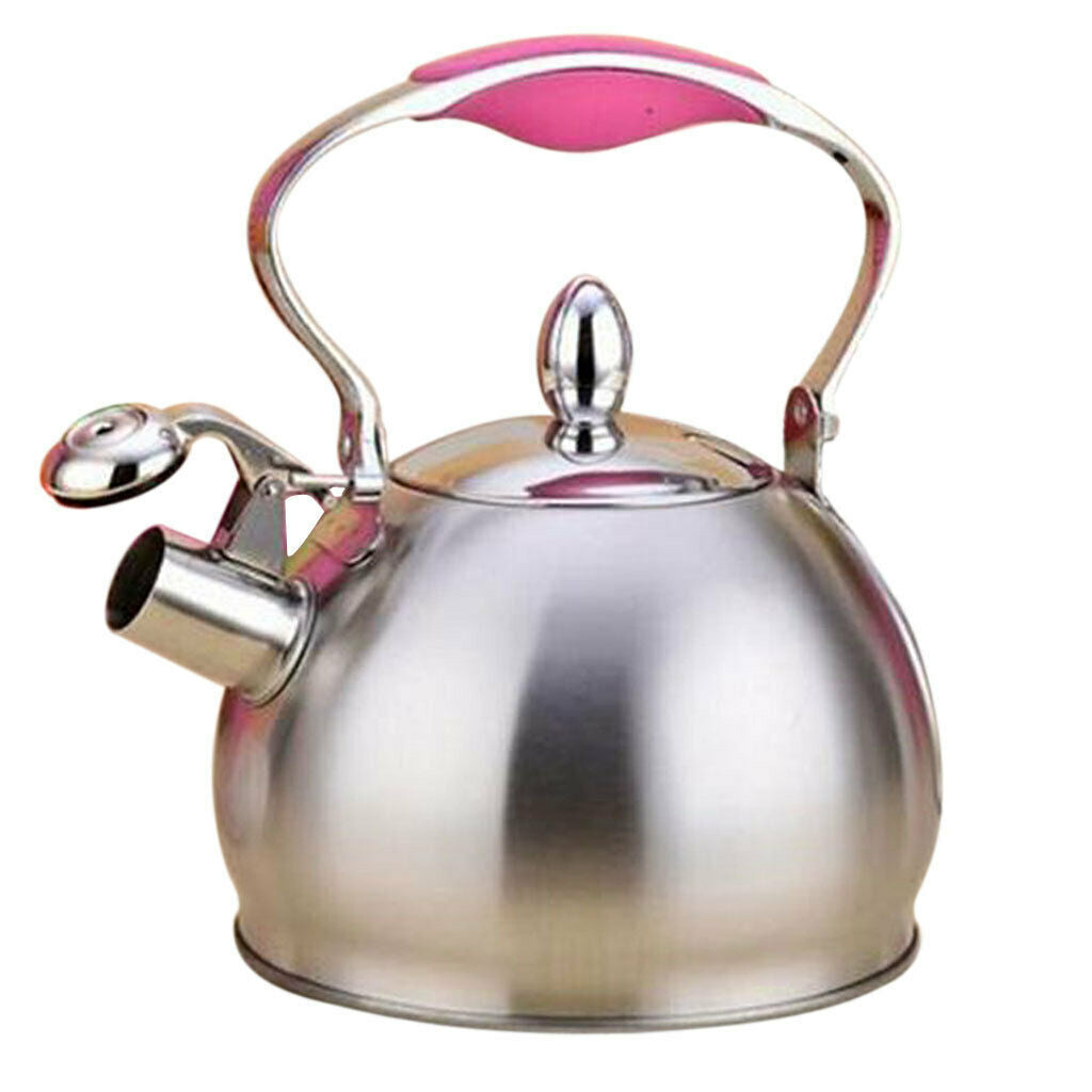 Stainless Steel Dishwasher Safe Whistling Coffee and Tea Kettle, 2.5 Liter, Pink
