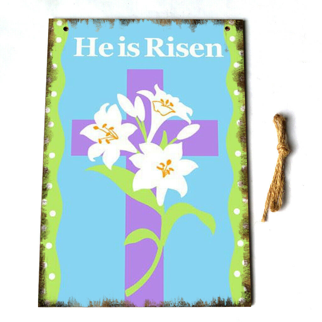Easter Hanging Sign Ornament Bunny Plaque w/ String Door Home Decor Cross