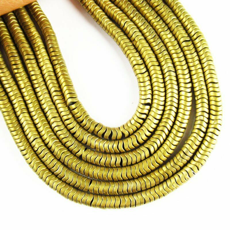 Yellow Frosted Hematite Wavy Pendant Loose Bead 15.5 inch 4x2mm 20g A-458TS
