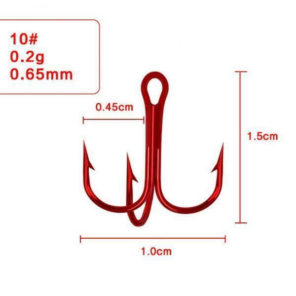 50pcs   High   Carbon   Steel   Fishing   Treble   Hooks   Red