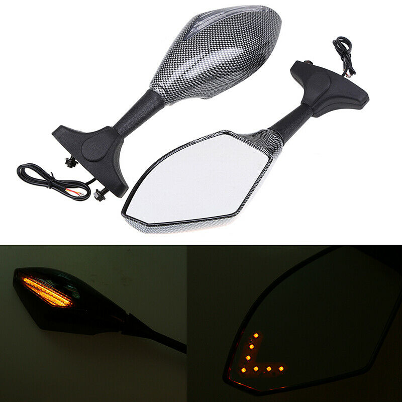 Rear View Mirror Glass Amber LED Plastic Housing Fit KawasakiÂ Ninja ZX6RÂ ZX600R