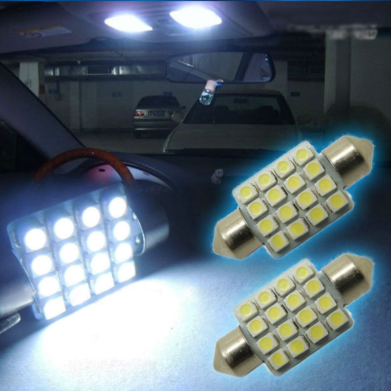 2 Pairs White 16-SMD 1.50" 36mm 6418 C5W LED Bulbs For Car License Plate Light