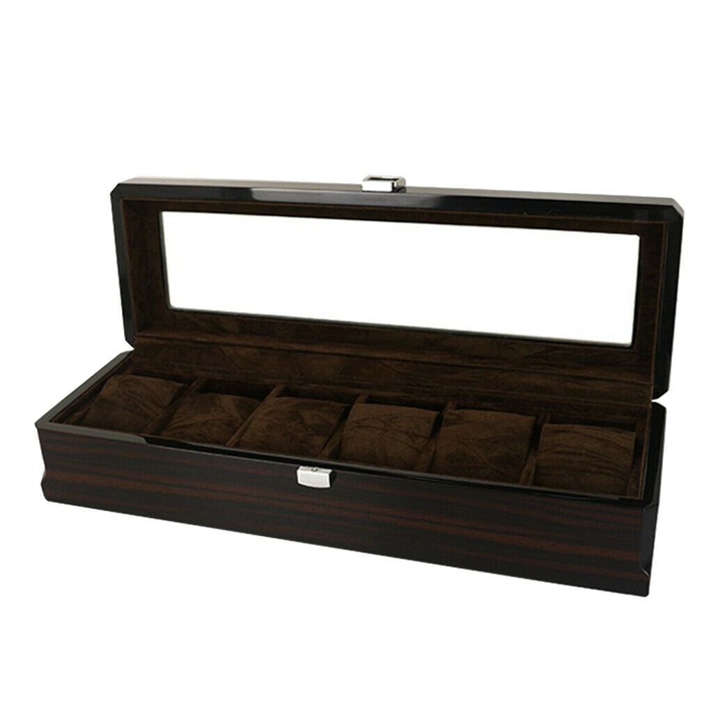 6 Slots Wood Watch Box Display Jewelry Case Storage Organizer Velvet Cushions