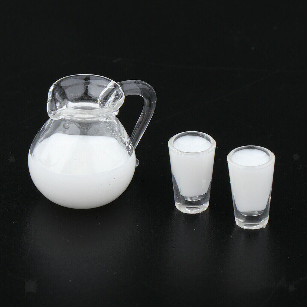 6Pcs 1:12 Scale Drink Juice Milk Jug Cups Kitchen Tableware Life Ornaments