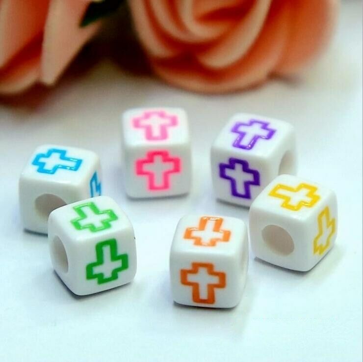 100X Cubic Mixed cross Acrylic Beads DIY Pacifier clip Necklace Jewelry 6mm