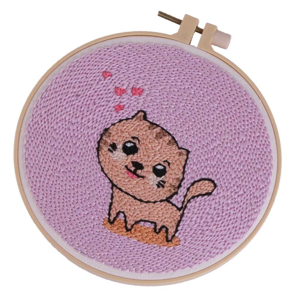 2x Monkey Cat Embroidery Starter Kit Hoop Color Threads Needles Tools Kit