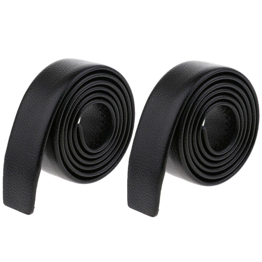 2pcs Men Simple Leather Belts No Buckle for Work Casual Black Lichee Pattern