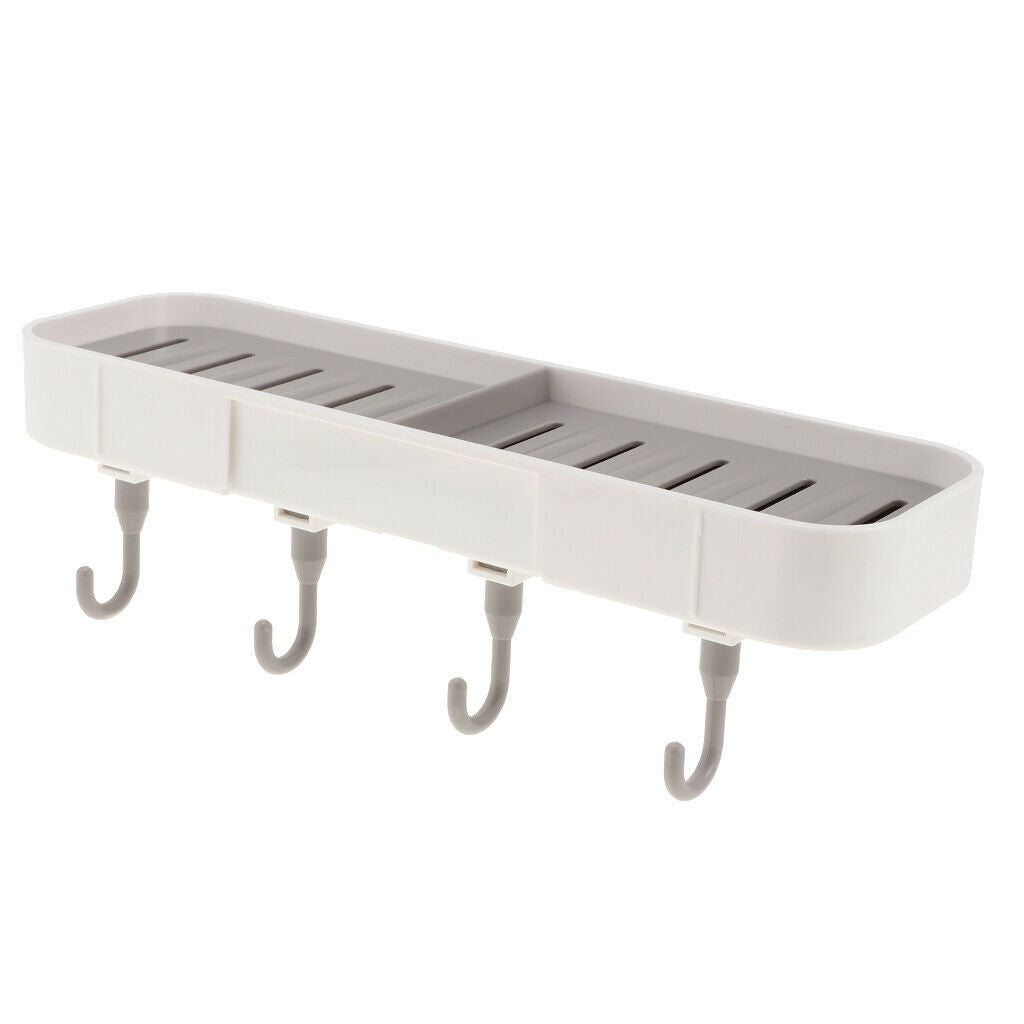 Adhesive Soap Dish Holder with 4 Pcs Hooks,11.0x3.1x1.2'' for Bathroom Kitchen