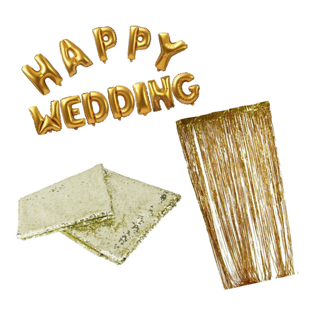 Tinsel Fringe Curtain Sequins Fabric Table Happy Balloons Wedding Party Decor