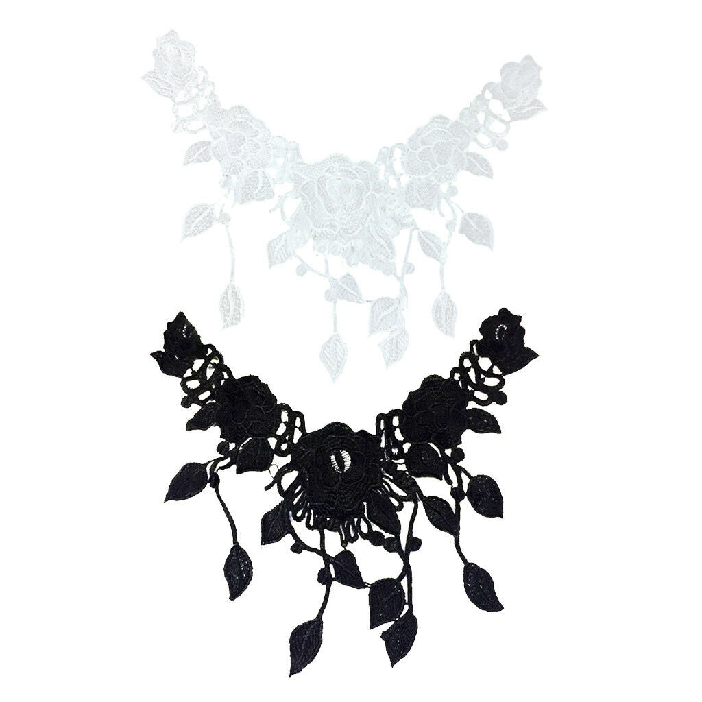 2Pcs Lace Embroidered Floral Venise Neckline Neck Collar Sewing Applique