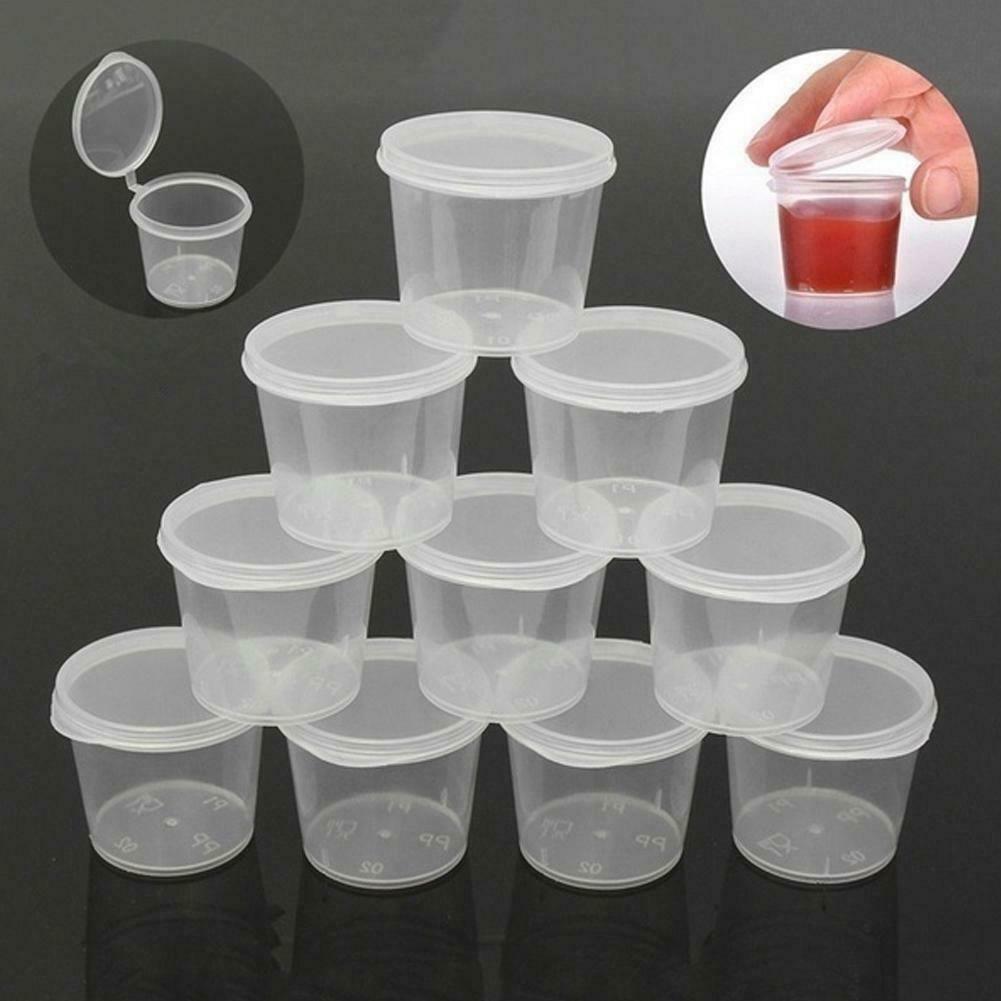1oz  Round Food Containers Plastic Clear Tubs Lids Deli Pot Sauce Dip 50pcs 25mL