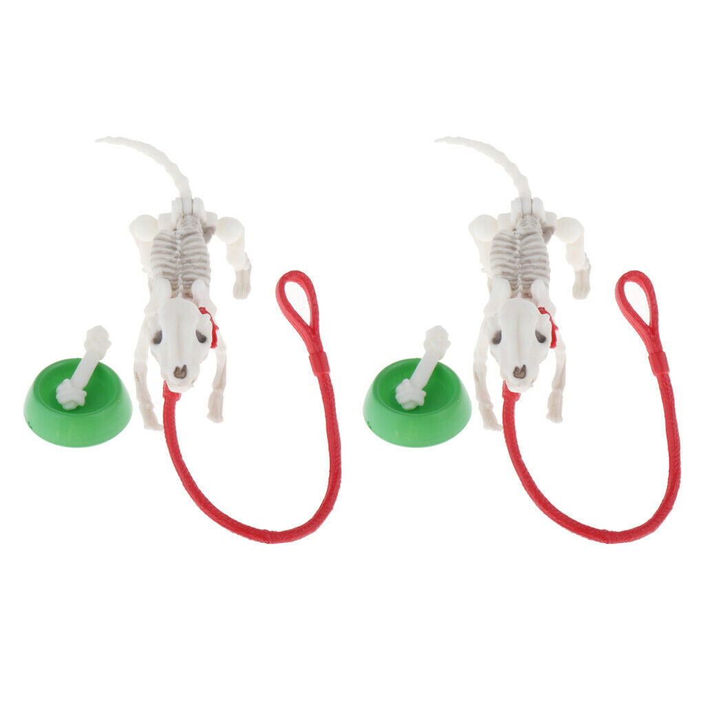 2 Set Mini Skeleton Action Dogs Bone in Bowl Photo Props Accessory Kids Toys