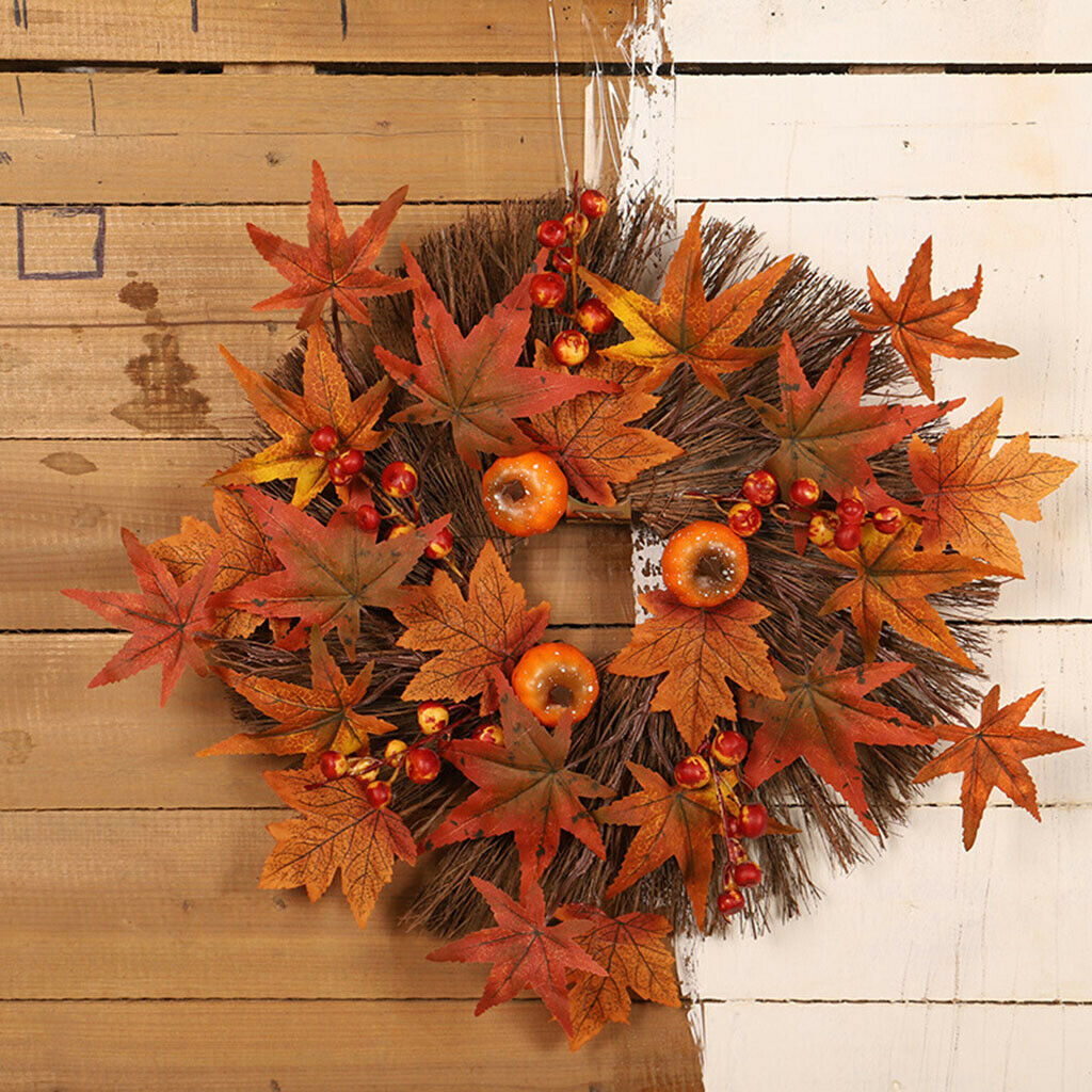 17.72" Maple Leaf Fall Wreath Garland Halloween Home Indoor Farmhouse Decor