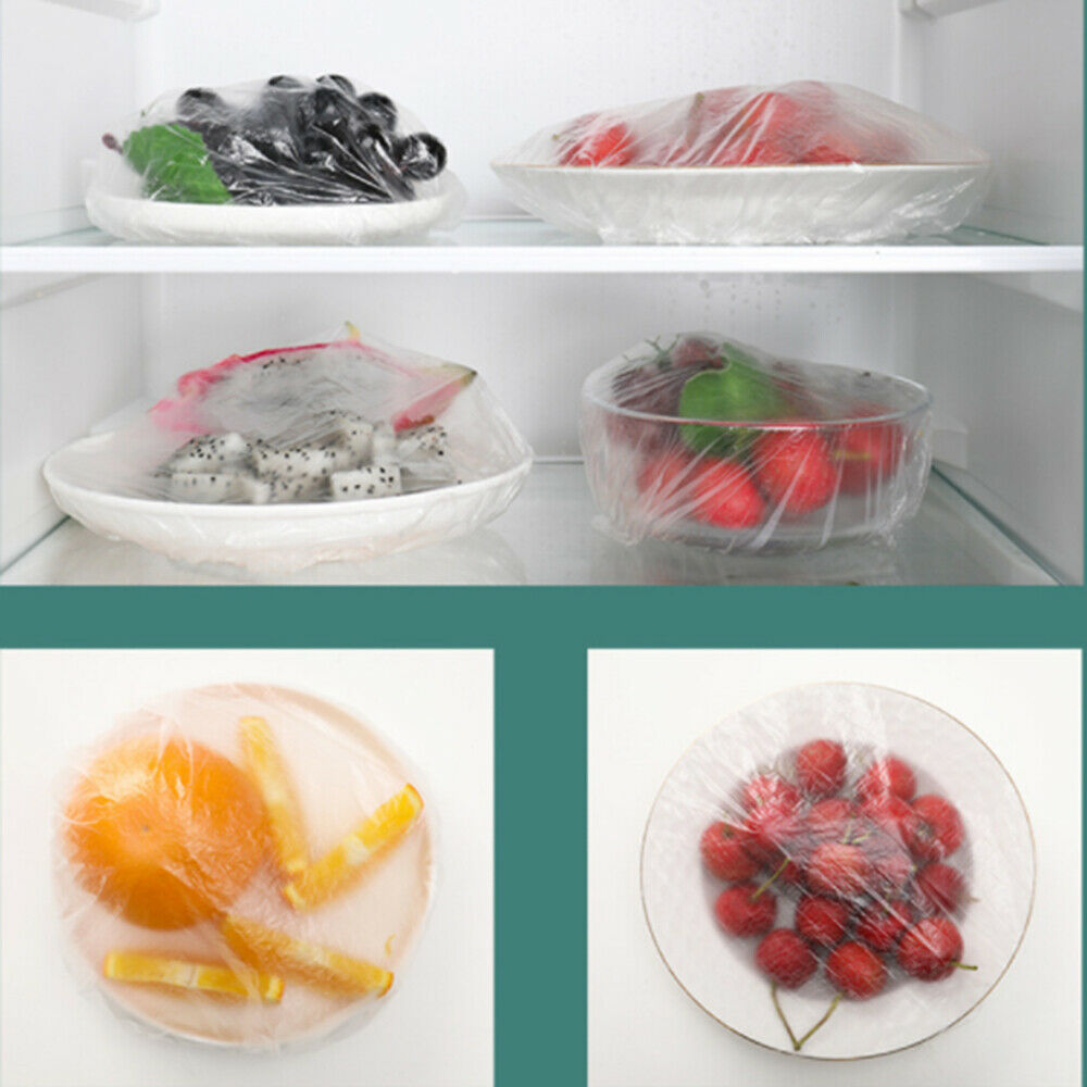100Pcs Disposable Plastic Film Bowl Cover Food Dust Covers Kitchen Wrap Cover