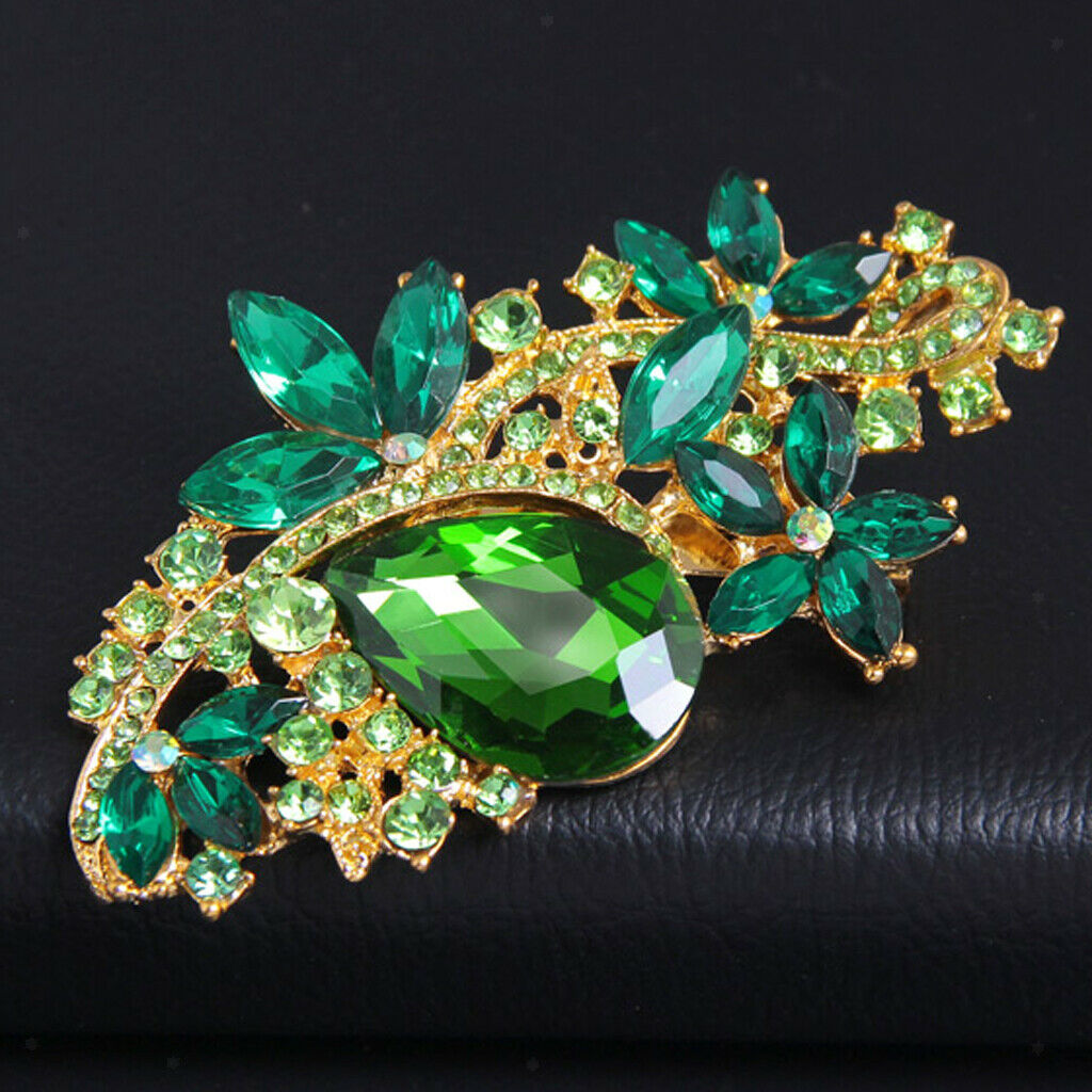 Fashion Green Bride Brooches Pin Green Rhinestone Wedding Lady Party Bouquet