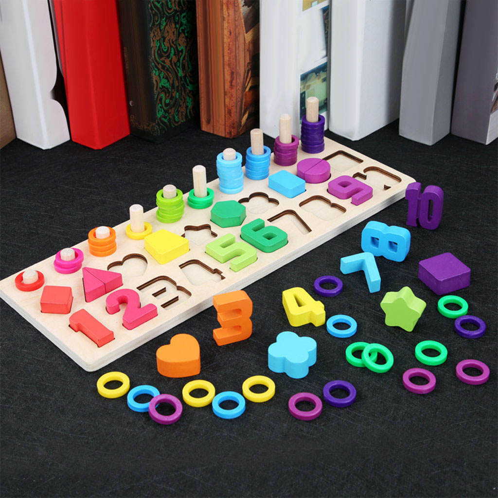Wooden Math Matching Game Shape Sorting Toys Number Puzzles Children Gifts