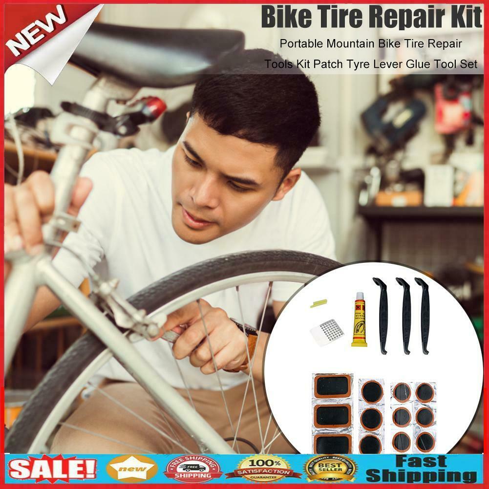Portable Mountain Bike Tire Repair Tools Kit Patch Tyre Lever Glue Tool Set @