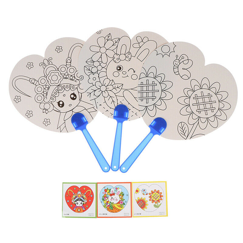 1Pc DIY kids coloring cartoon hand fan craft kindergarten drawing toys .l8