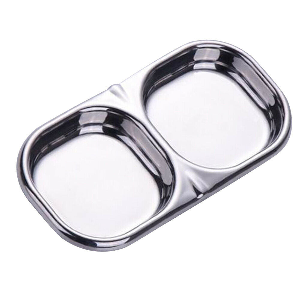 Stainless Steel Seasoning Dish Sauce Sugar Spice Dipping Bowl Double Square