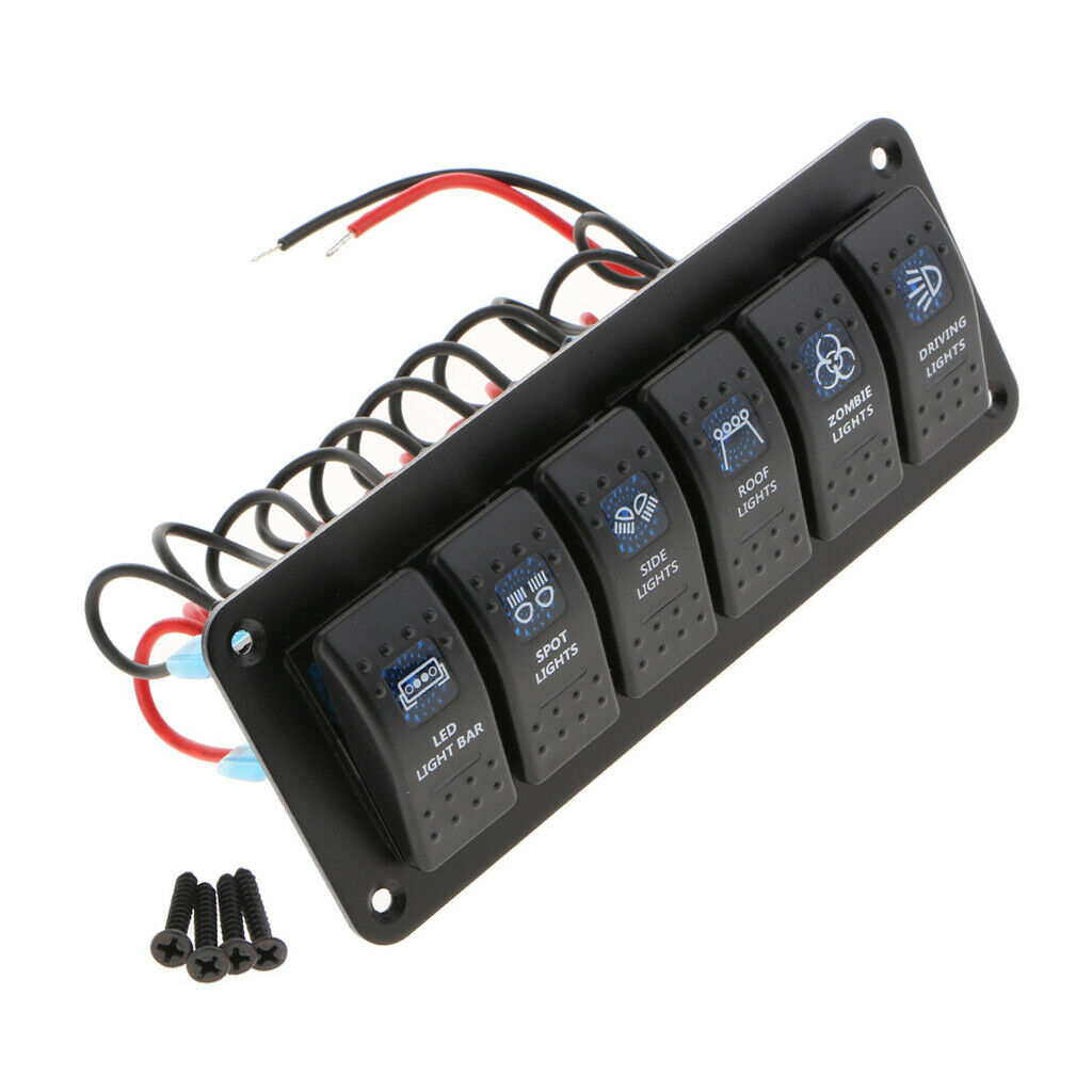 6 Gang Switch Panel 12V/24V Interior Controls Car Boat Marine Rocker Breaker