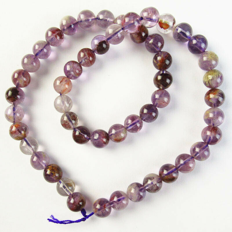 8mm Natural Purple Phantom Quartz Round Ball Loose Bead 15.5 inch A-52TZ-2