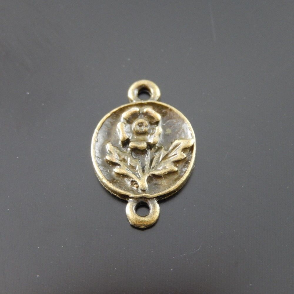 40pcs Antiqued Bronze Alloy Flower Pattern Round Connector Pendant Jewelry Craft