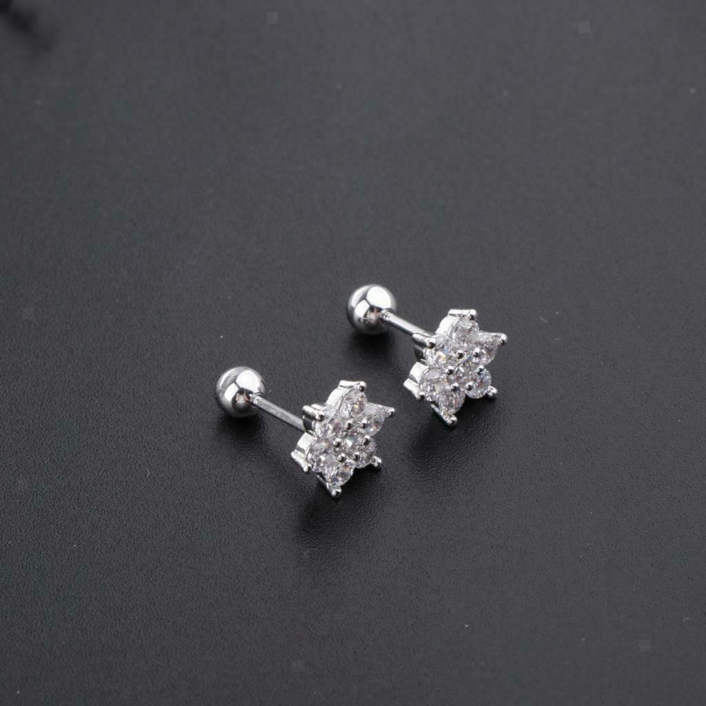 6 Pairs Stainless Steel Ball Earrings Flower Ear Studs and Diamond Ball S