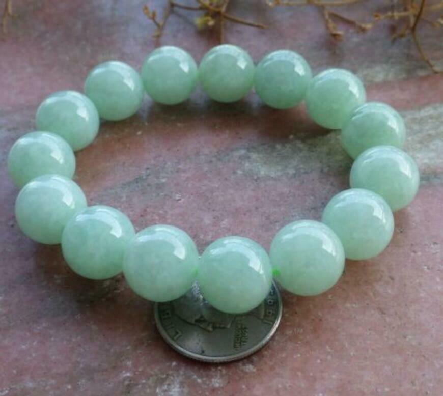 Certified Natural 13mm Green A JADE Jadeite Beads Stretch Bracelet
