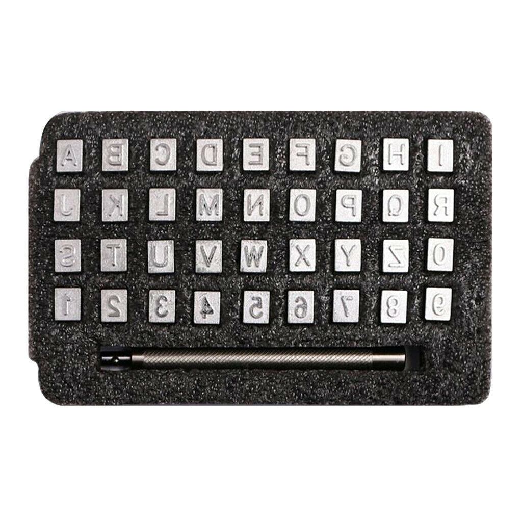 36pcs Leathercraft Metal Letter and Number Stamp Punch Set & Stamping Handle