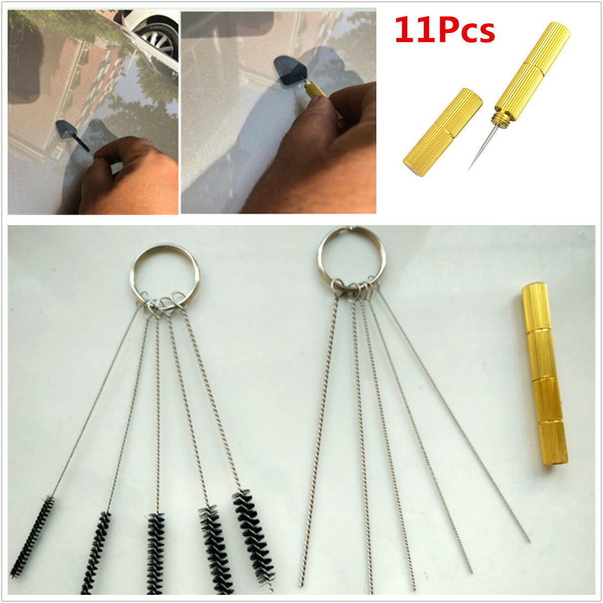 11pc/Set Car Windshield Spray Wiper Nozzle Washer Jet Cleaning Needle Brush Tool