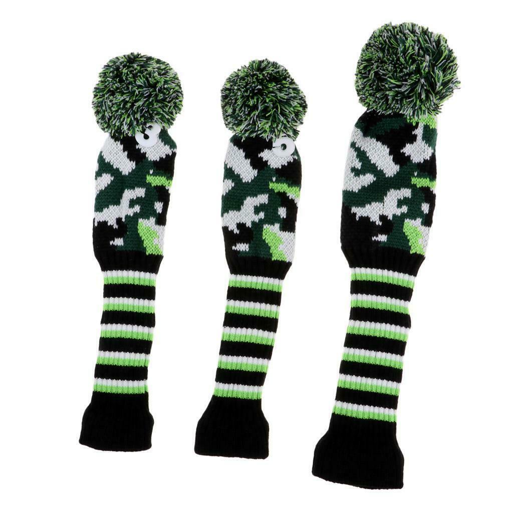3Pcs Universal Golf Club Pom Pom Knit Headcover Driver Fairway Wood Head Cover