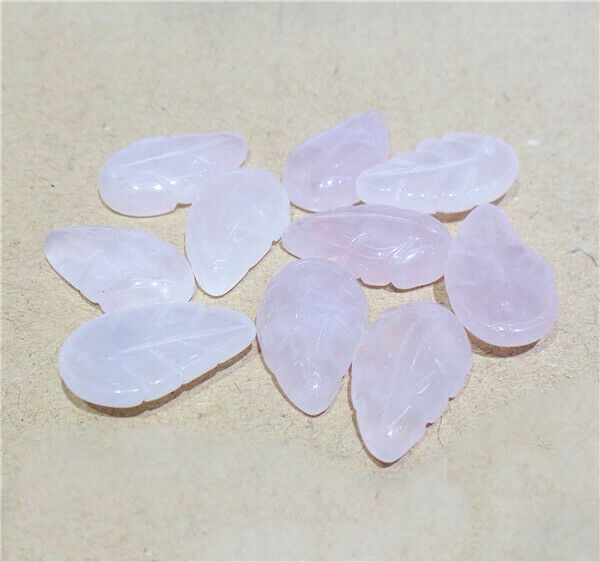 10Pcs 17x10x4mm Natural Rose Quartz Hand-Carved Leaf Pendant Beads DIY HH8389