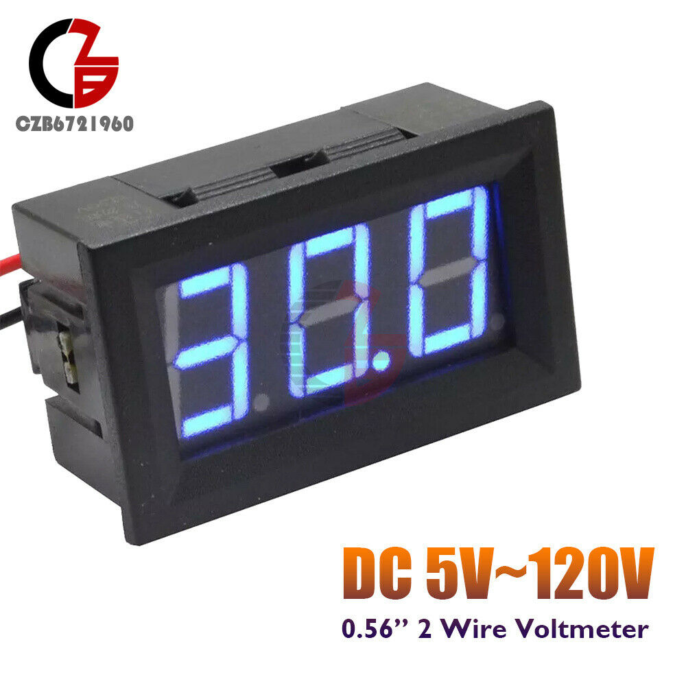 2 Wire 0.56 inch DC5V~120V Voltmeter 3 Digit Blue LED Voltage Volt Meter for Car