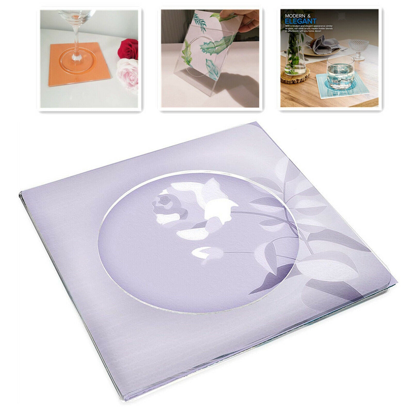 2Pcs Acrylic Napkin Holder Square Coasters Placemat Shatterproof Home Decorss