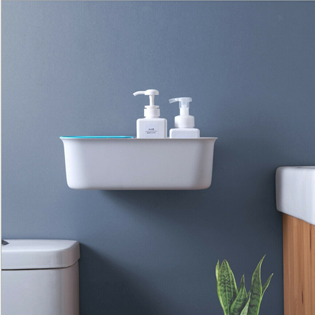 Wall Mounted Free Punching Bathroom Storage Rack Suction Cup Shelf Blue