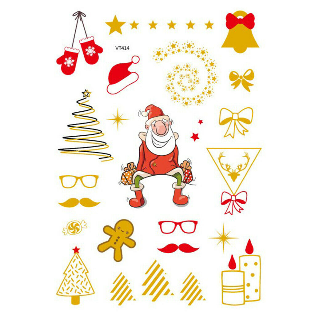 Set of 8 Colorful Adults Christmas Tattoo Transfer Stickers Xmas Elk Decals
