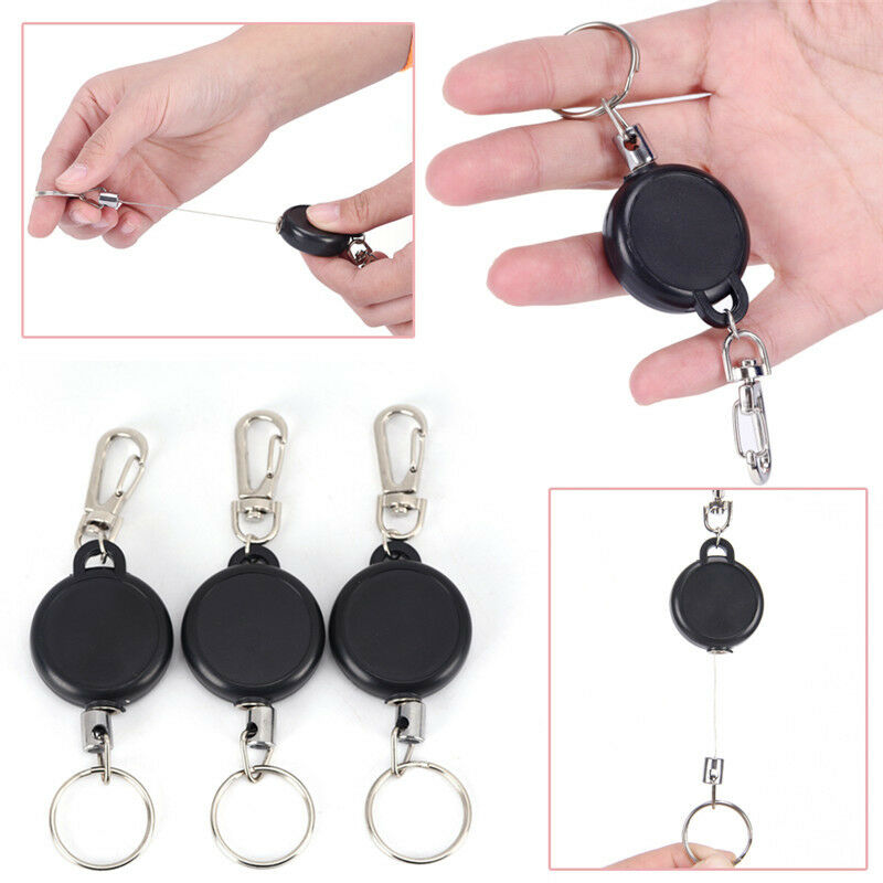 Retractable KeyChain Reel Steel Cord Recoil Belt Ring Badge Pass ID Card Holders