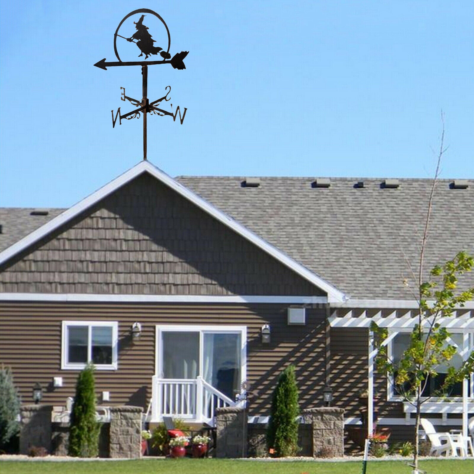 Black Stainless Steel Witch Weathervane Weather Vane Outdoor Yard Farm Stake