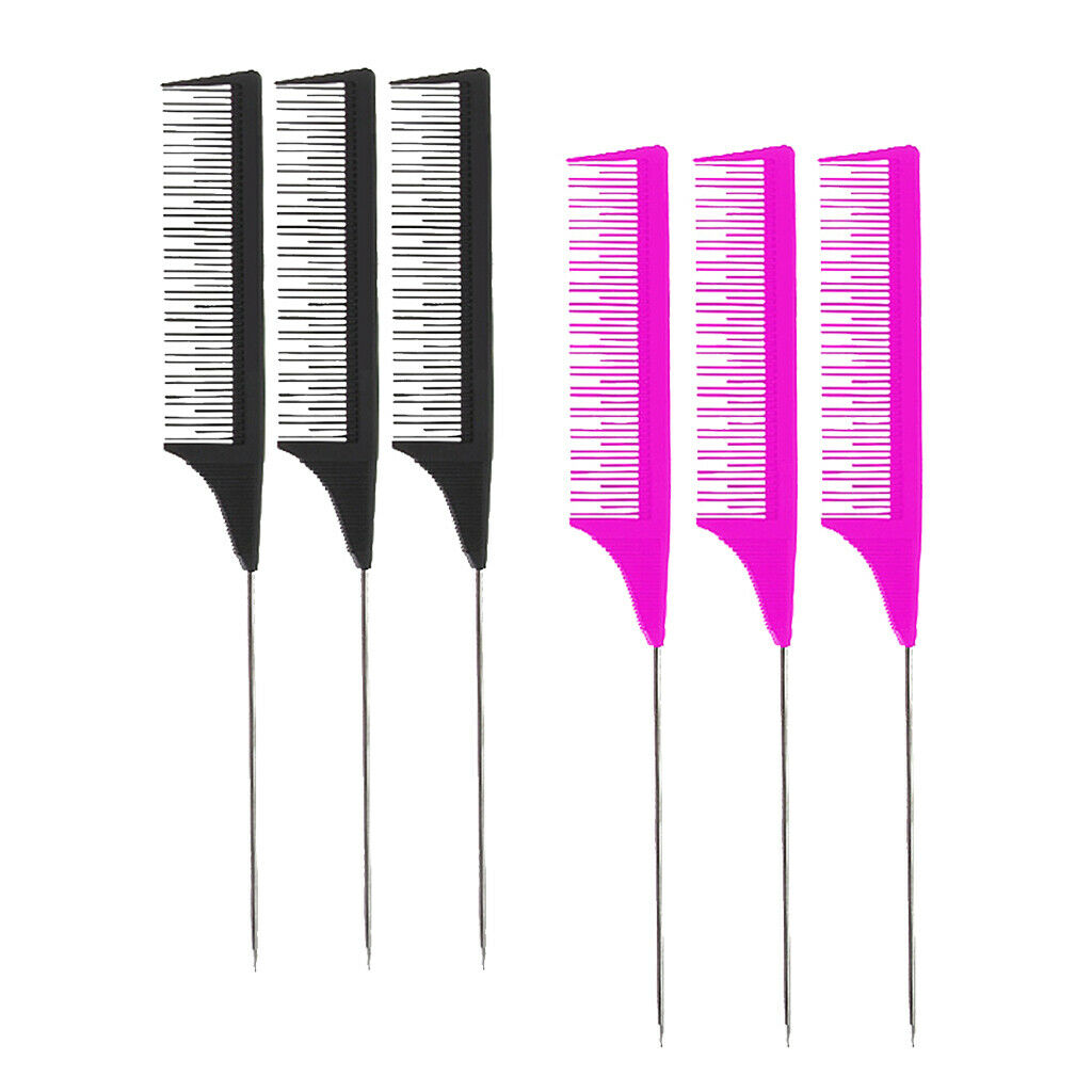 6pcs Barber Fine-Tooth Rat Tail Comb for Hair Dyeing Styling Detangling