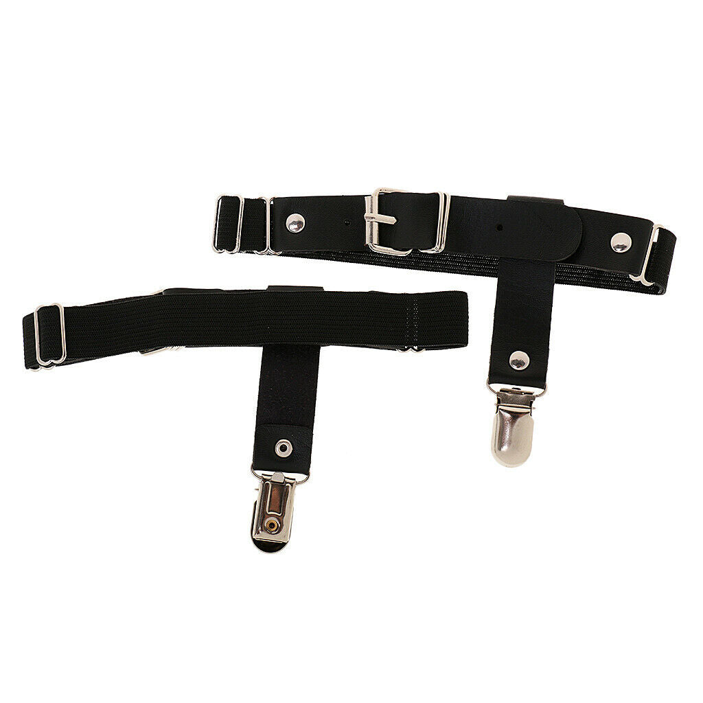 1 Pair Black Punk PU Leather Adjustable Strap Clips Garter Leg Garter Belt