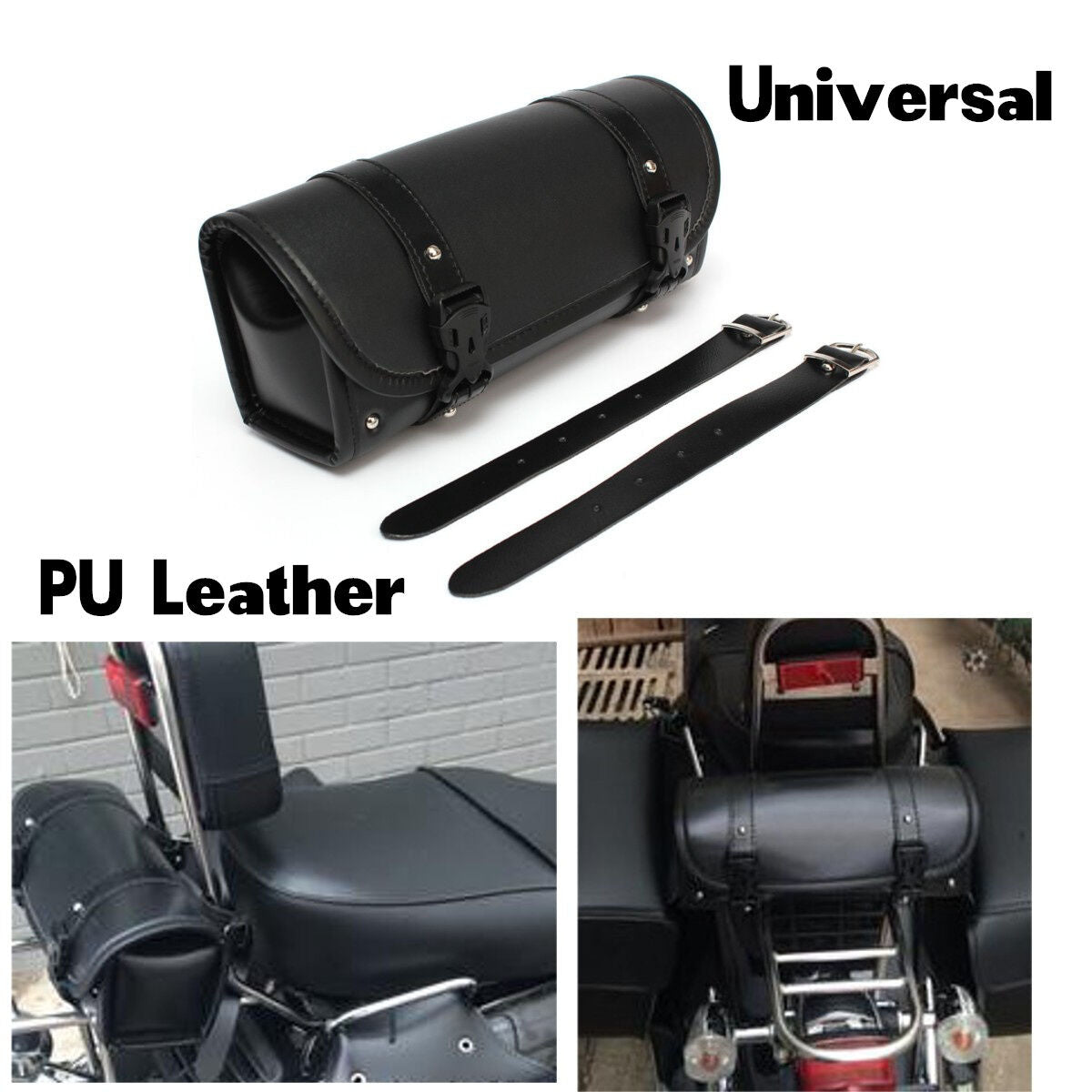 New PU Leather Motorcycle Tool Bag Luggage Handle Bar Round Barrel Storage Pouch