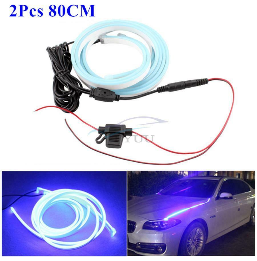 1 Set Left&Right 80CM Vehicle Hood Blue LED Atmosphere Light Strip Universal