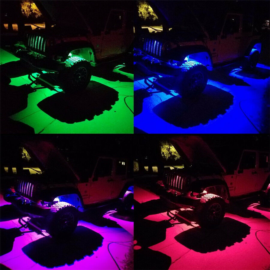4x Universal RGB LED Under Body Light Mini Rock Lamp Car Off-Road Remote Control